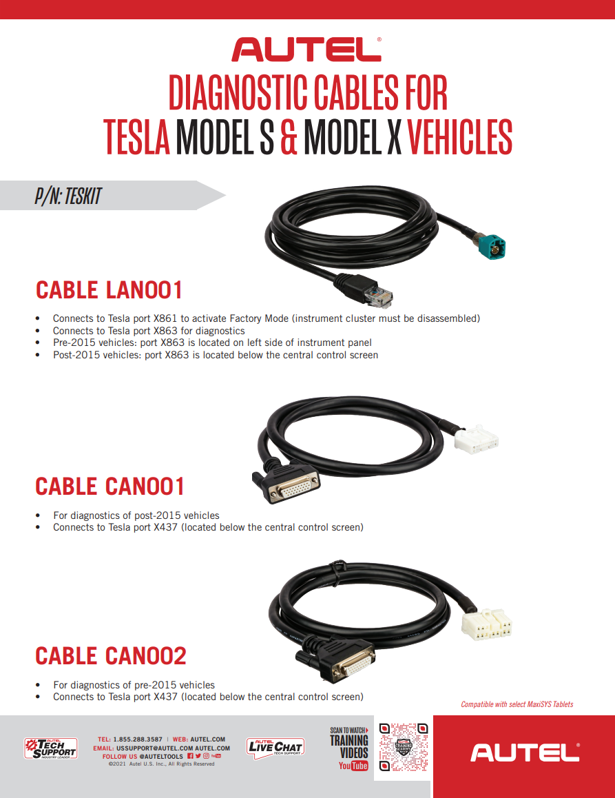 Autel MaxiSys MS909EV with TESLA Cable Sets: Electric Vehicle Diagnostic Scan Tool and J2534 Interface
